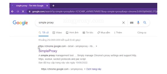 Tìm kiếm và tải Simple Proxy trên Chrome