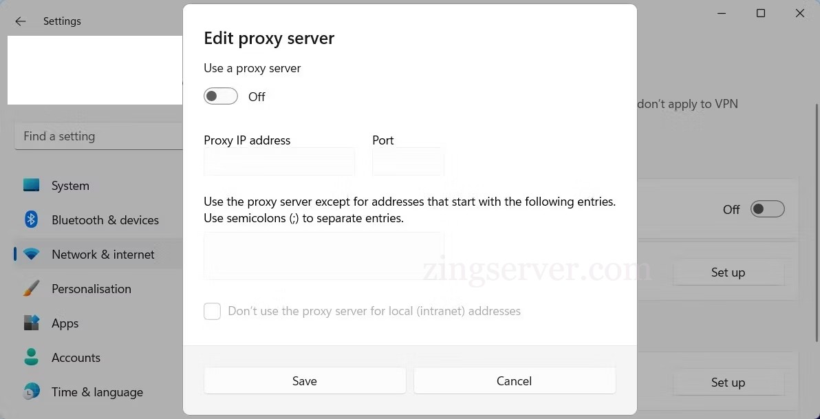 Tắt Use a proxy server
