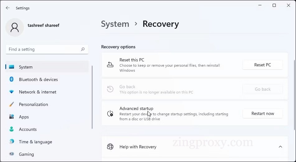 Truy cập Recovery để sử dụng tính năng Go Back