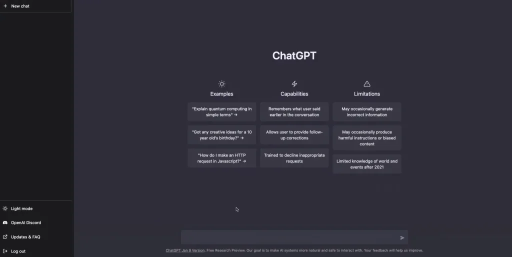 Giao diện chính của ChatGPT