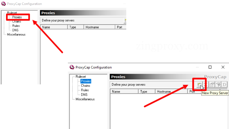 Click vào biểu tượng New Proxy Server trong phần Proxies