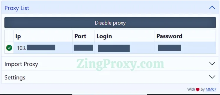 Đăng nhập Proxy trên Simple Proxy Switcher thành công