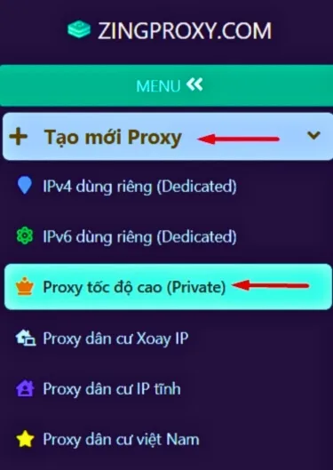 Tại mục tạo mới Proxy chọn Proxy mà bạn muốn khởi tạo